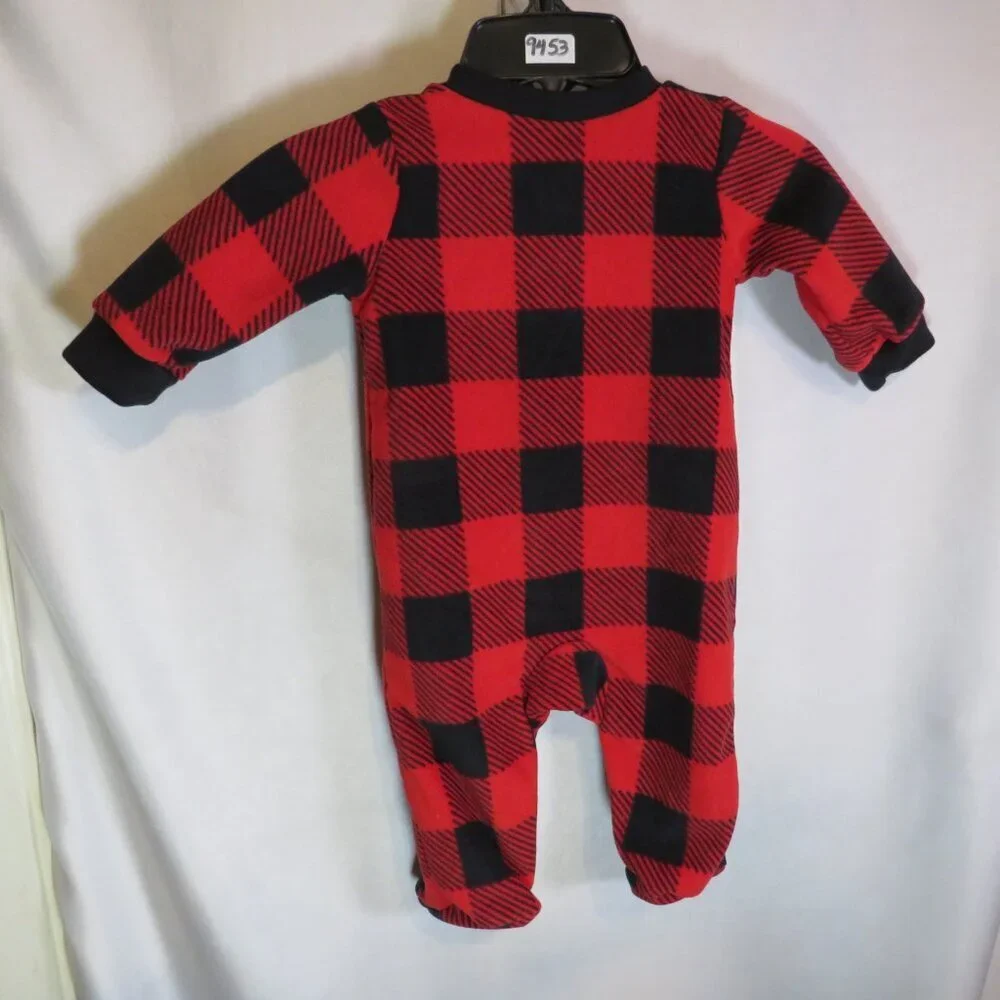 Baby Red & Black Buffalo Check zippered-footed bodysuit with fleece Polar Bear